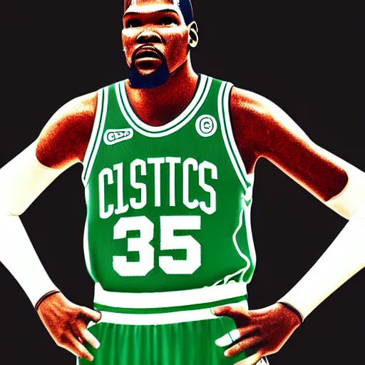 Prompt: Kevin Durant in a Celtics Uniform, 1986, Digital Art