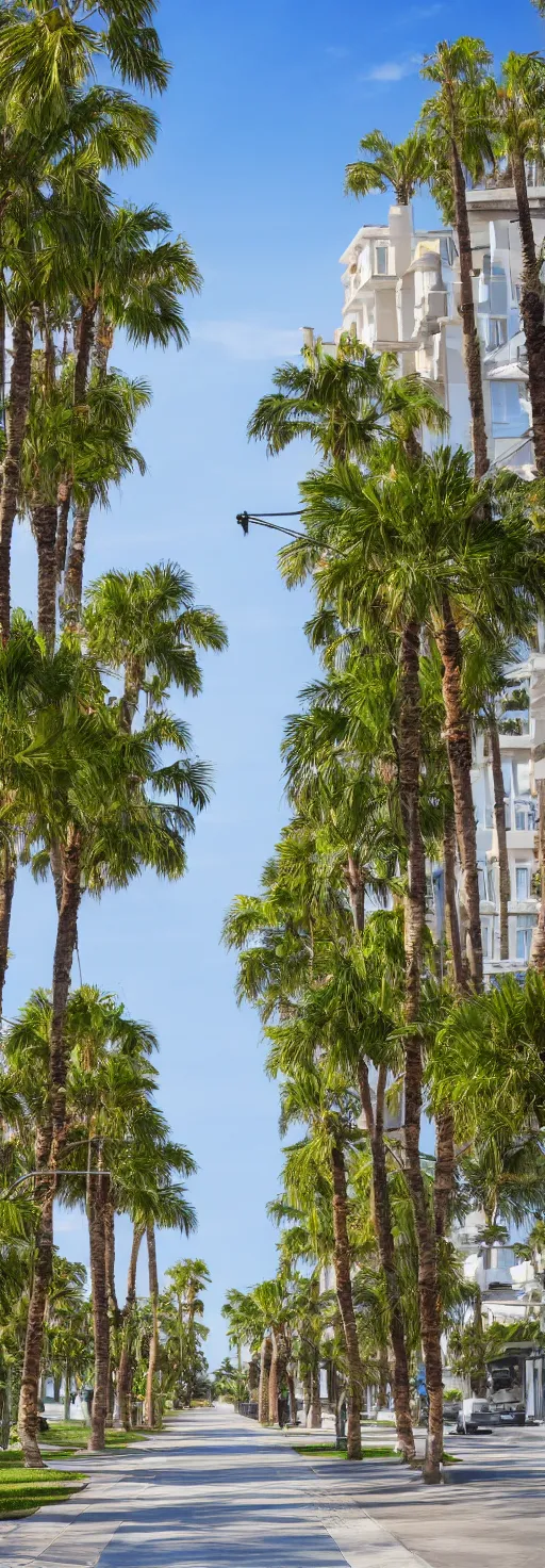 Image similar to side shot of sidewalk with bike path, palm trees, accessible for the disabled, by professional photographer, 8 k resolution, photo, high quality, unreal engine, 3 d