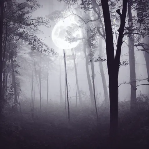 Image similar to a haunted circus deep in the middle of the forest, fog, realistic, moonlight