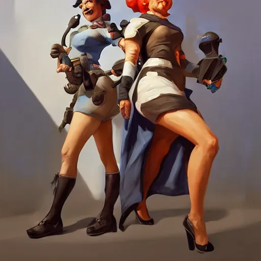 Image similar to greg manchess painting of two old ladies overwatch character, medium shot, asymmetrical, profile picture, organic painting, sunny day, matte painting, bold shapes, hard edges, street art, trending on artstation, by huang guangjian and gil elvgren and sachin teng