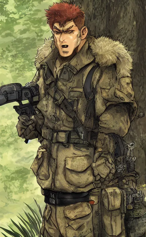 Image similar to close up character portrait icon of the german shepard beast - man military uniform head animal person wearing clothes standing in the bright forest, hidari, color page, tankoban, 4 k, tone mapping, akihiko yoshida