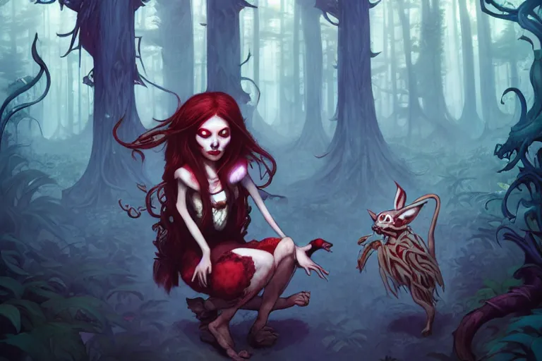 Image similar to forest, american mcgee's alice, sharp focus, artstation, trending, by julie dillon, luis melo, tyler miles lockett, lei jin, hong lei, ken wong, adam narozanski, joy ang