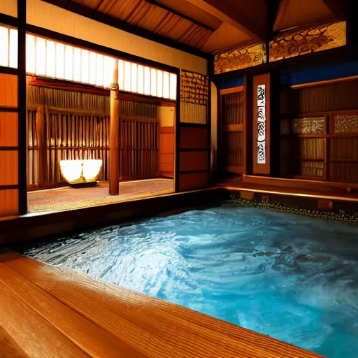 Image similar to a photo of a traditional onsen, high detail,