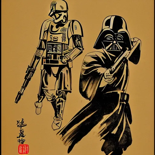 Image similar to star wars poster in Chinese water ink style