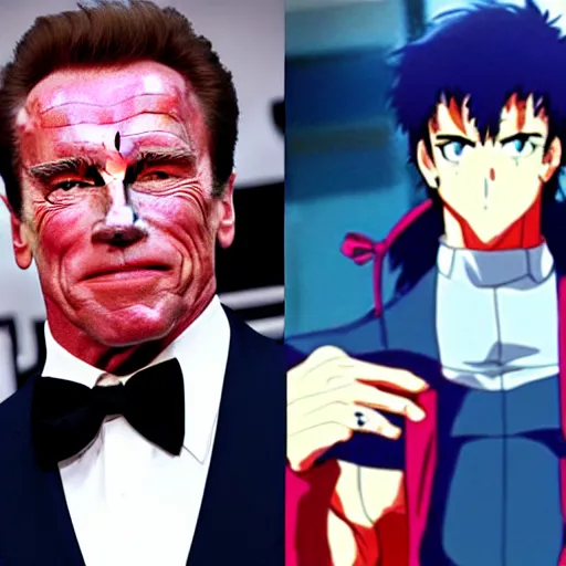 Prompt: arnold schwarzenegger as anime character, kyoto animation, magical