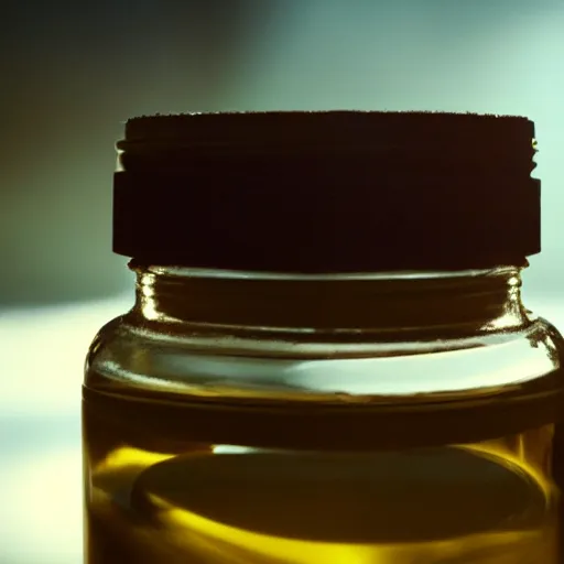 Image similar to a close - up of a gpu preserved in a jar of olive oil, sun rays shining through window, cinematic shot, photo still from movie by denis villeneuve