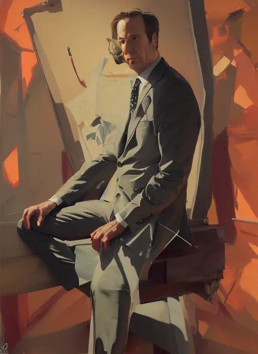 Image similar to portrait of saul goodman, lawyer clothing, painting by sargent and leyendecker, asymmetrical, intricate, elegant, matte painting, illustration,, by rhads, by greg rutkowski, by greg tocchini, by james gilleard, by joe fenton