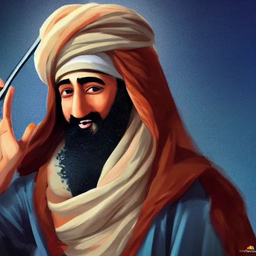 Image similar to Osama Bin Laden appears in new Disney movie, digital painting, 4k, anime key visual, artstation, kuvshinov ilya