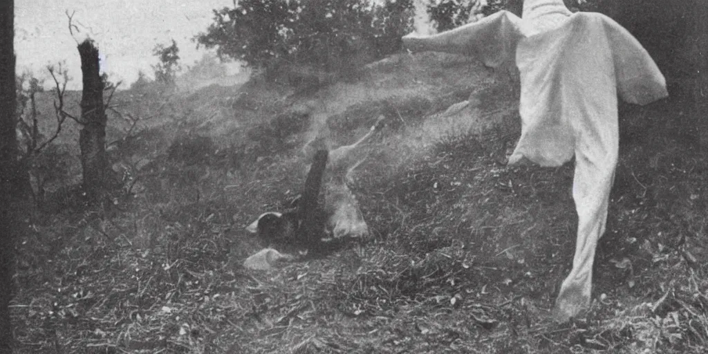 Image similar to scary unproportionable tall ghost creature crawling around, 1900s picture