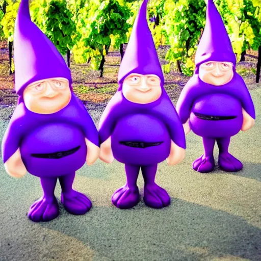 Image similar to purple gnome controlling spirits to fight off tree people in a winery. fantasy