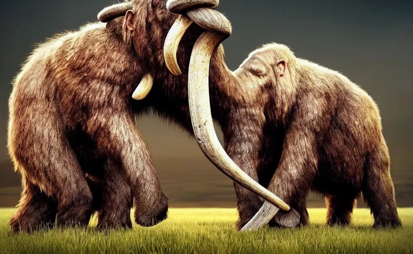 Image similar to made 1 5 0's neanderthal fighting with mammoth, perfect dynamic posture, perfect dynamic environment, perfect dynamic body form, perfect dynamic pose, trending pinterest, perfect dynamic position, award winning photo by national geographic, and pulittzer winner, realistic, bokeh, reduce duplication interference