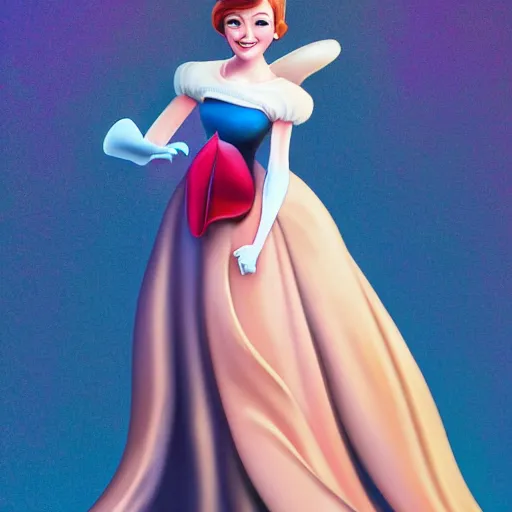 Image similar to full body portrait of Emma Stone as a Disney princess, professional studio lightening, volumetric lightening, photorealism