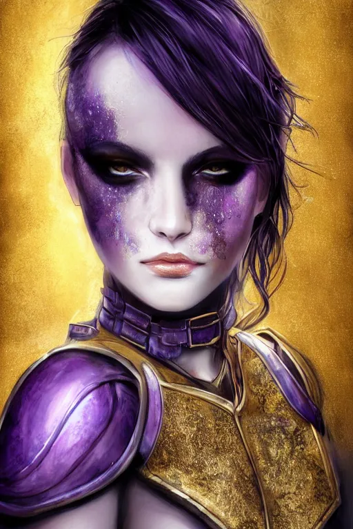 Prompt: portrait evilly knights of Zodiac girl+smoky eyes, metalic deep purple and black reflected armor, in ruined Agora of Athens thuder flash night and stormy rainning, ssci-fi, fantasy, intricate, very very beautiful, elegant, golden light, highly detailed, digital painting, artstation, concept art, smooth, sharp focus, illustration, art by tian zi and WLOP and alphonse mucha