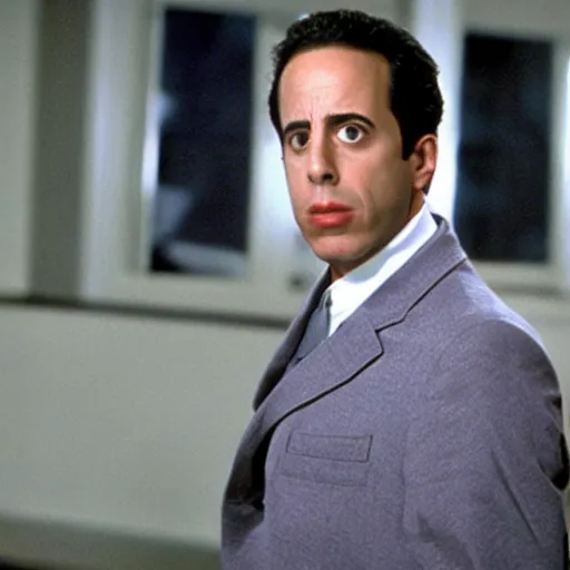 Prompt: film still of Jerry Seinfeld as Patrick Bateman in American Psycho