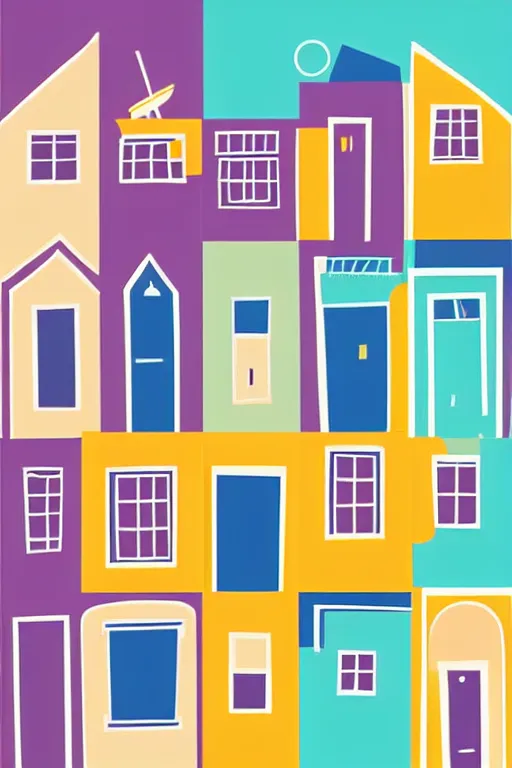 Image similar to minimalist boho style art of colorful houses, illustration, vector art