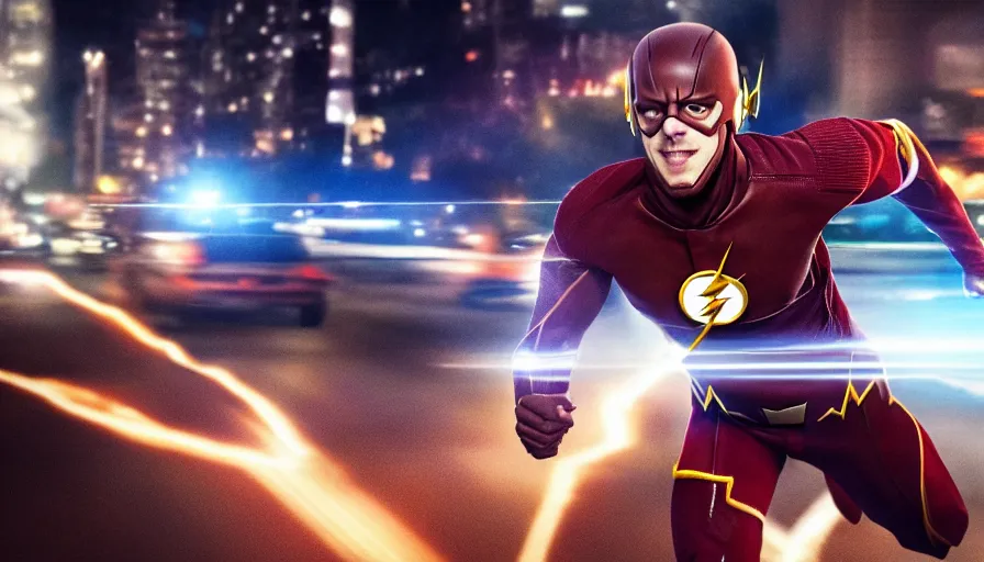 Prompt: ''flash running from the police, dc, cinematic shot, high quality, 8 k, photorealistic''