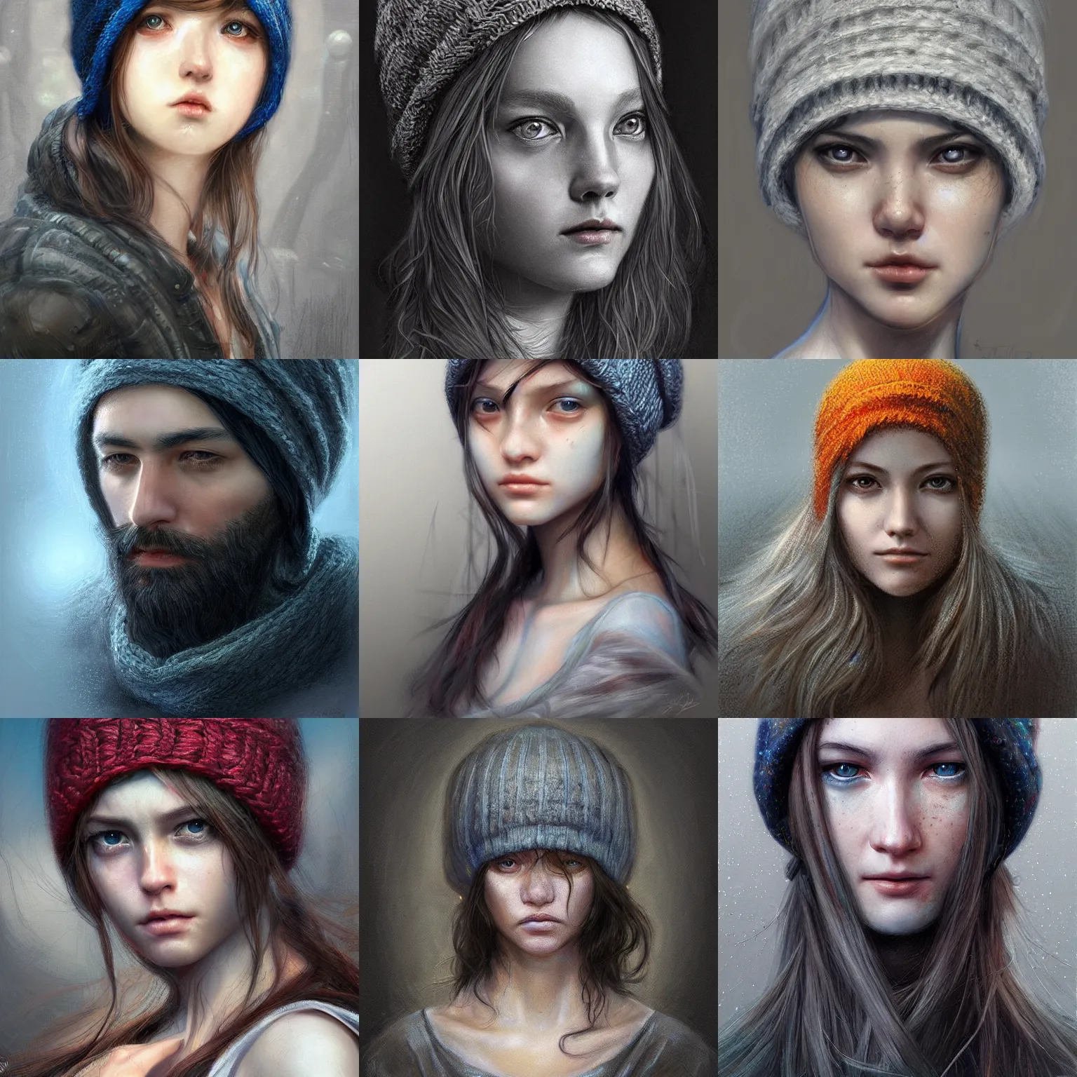 Prompt: portrait of a starving ai artist, detailed clothing, beanie, concept art, artstation, detailed luminescent digital painting by alan lee and artgerm, exquisite masterpiece