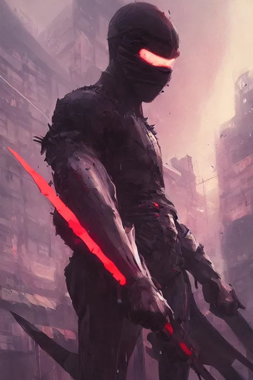 Image similar to portrait of ninja slayer, japan, night city, digital art from artstation, digital illustration by Ruan Jia and Mandy Jurgens and Artgerm and Wayne Barlowe and Greg Rutkowski and Zdislav Beksinski