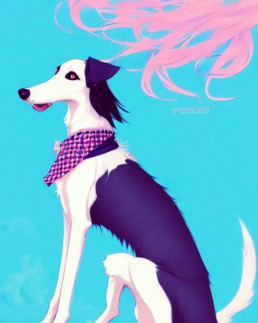 Prompt: cute borzoi anthro wearing a blue ribbon, city background, very anime!!! kawaii!! intricate details, aesthetically pleasing pastel colors, scenic background, art by conrad roset and ilya kuvshinov. trending on deviantartstation