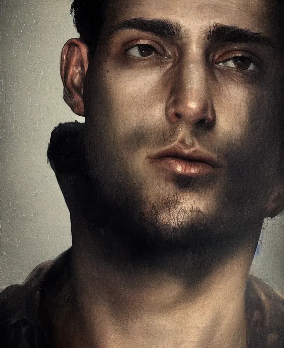 Prompt: heroic portrait of a young italian man. art by denys tsiperko and bogdan rezunenko, hyperrealism