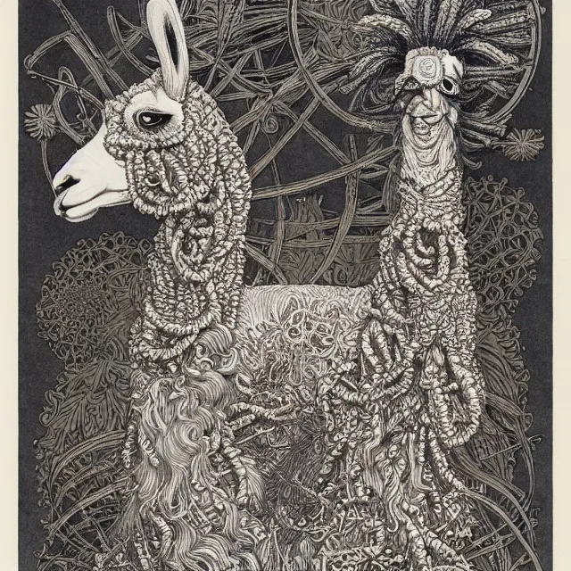 Prompt: llama with dreadlocks, otomo katsuhiro, ernst haeckel, james jean