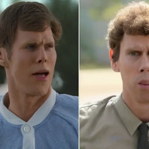 Image similar to Live Action Still of Jerma in Napoleon Dynamite, real life, hyperrealistic, ultra realistic, realistic, highly detailed, epic, HD quality, 8k resolution, body and headshot, film still