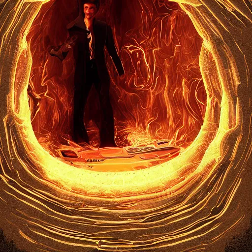 Prompt: a portal to hell being created by tom cruise, digital art
