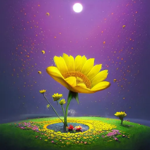 Image similar to by Gediminas Pranckevicius, Not often, but occasionally. A star is born in a flower. Nestled in a soft bed of pollen and petals it can grow in the most unlikely of places. Just waiting for a lucky creature to find it,night star sky background Galaxys, red and yellow flower