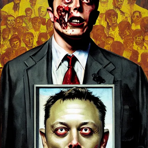 Image similar to zombie elon musk by norman rockwell