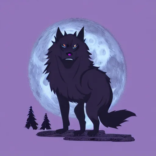 Prompt: a purple werewolf howling into a full moon