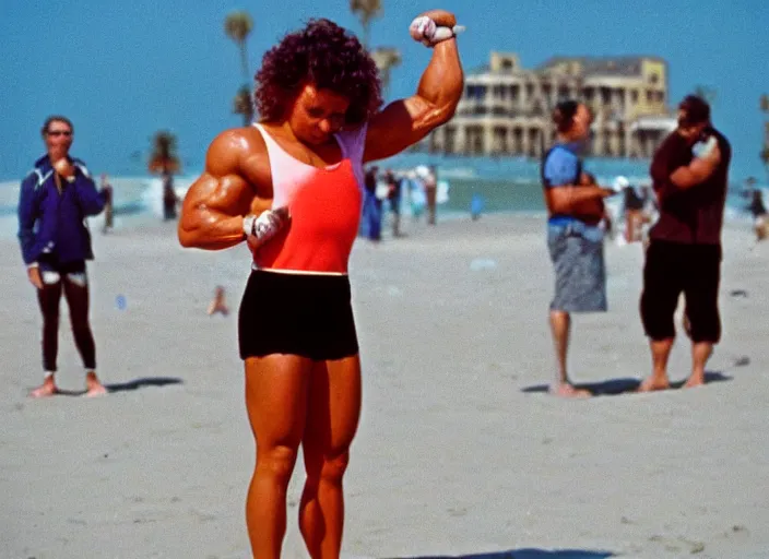 Image similar to color picture of a weightlifter at venice beach the 8 0's