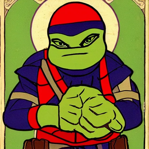 Image similar to ninja turtle in the style of La Farge, John