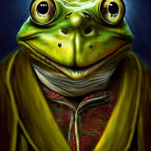 Image similar to Elderly anthropomorphic frog russian grandmother. MTG Digital art, by Seb McKinnon