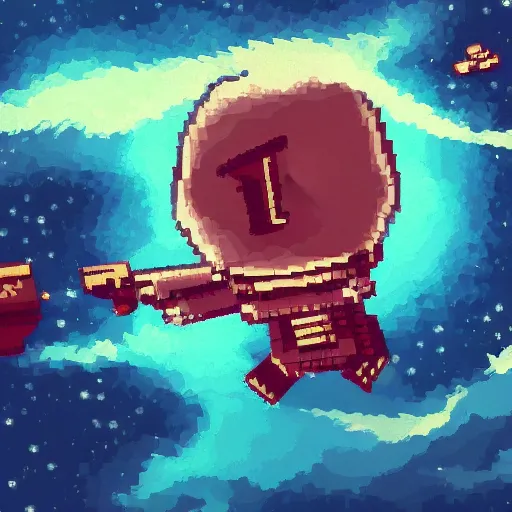 Image similar to a lonely man is flying in space, 4k, HD, concept art wallpaper, pixelart