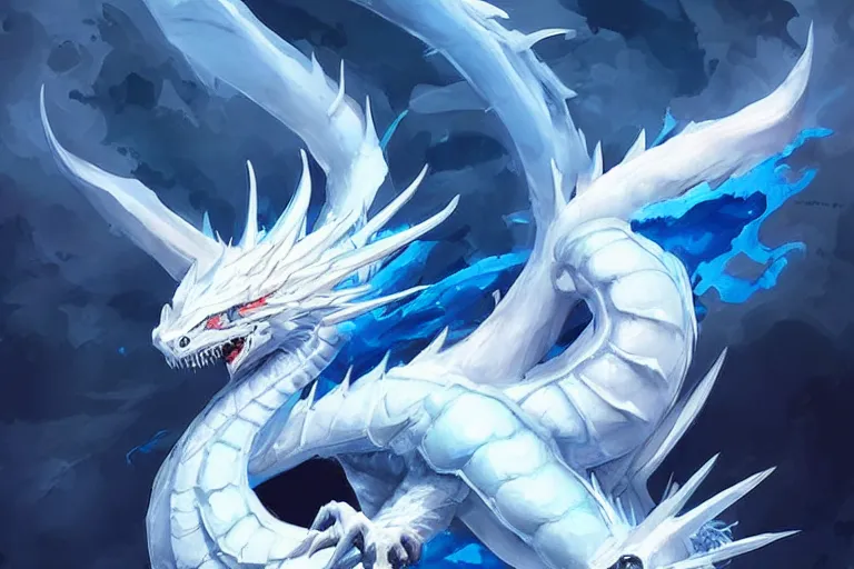 Image similar to “ a blue eye white dragon, bright art masterpiece artstation. 8 k, sharp high quality artwork in style of jose daniel cabrera pena, concept art by tooth wu, fanart ”