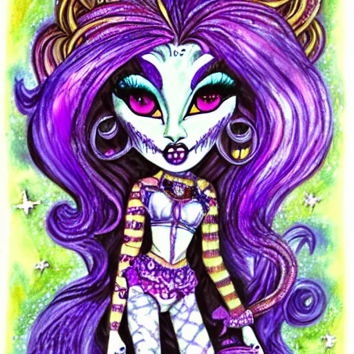 Image similar to josephine wall watercolor drawing of a monster high universe clawdeen wolf fullmoon