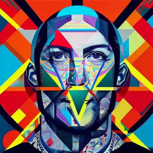 Prompt: Celestial god portrait by Tristan Eaton, geometric, trending dribble, behance