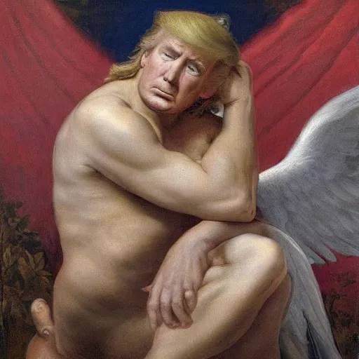 Image similar to a portrait of donald trump in the style of The Fallen Angel (1847) painting by Alexandre Cabanel