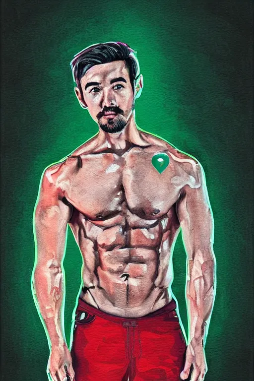 Image similar to Sean McLoughlin, Jacksepticeye, Irish Youtuber, solo portrait, jacked body builder gigachad 🎨🖌️