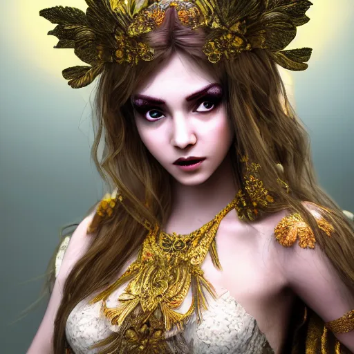 Image similar to beautiful fairy with ornate robes, highly detailed, 4k, HDR, smooth, sharp focus, hyper realistic, high resolution