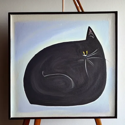 Prompt: aan abstract oil painting of a black cat sleeping in the style of gehry and gaudi