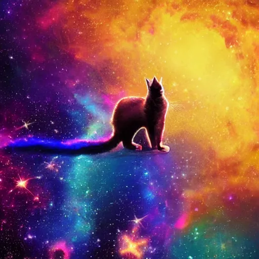 Prompt: cat looking at beautiful colorful galaxy, high detail, digital art, beautiful , concept art,fantasy art, 4k