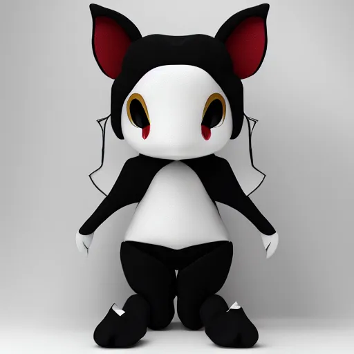 Prompt: cute fumo chibi plush knight imp, black and white with hearts, soft shadow, vray, asymmetry