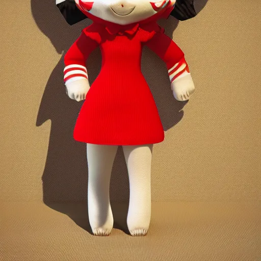 Image similar to cute fumo plush of a girl with a distinctive character silhouette, red stripes, cel shaded pbr, vray