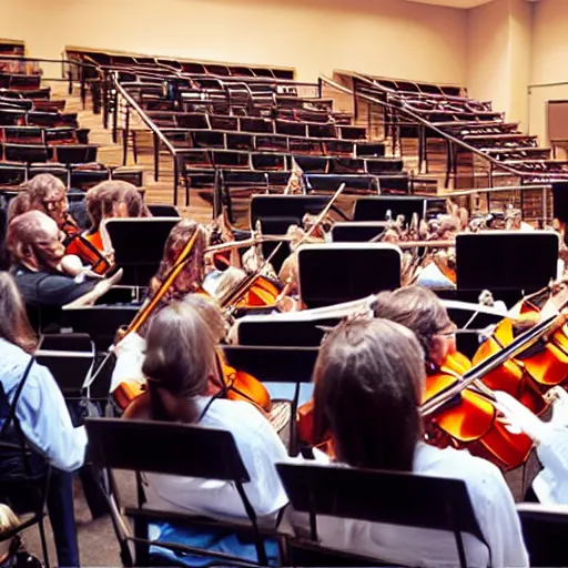 Prompt: An orchestra of mice in an auditorium