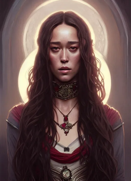 Image similar to portrait of alycia debnam - carey as a vampire lord, jewelry, greek, ruby, intricate, headshot, highly detailed, digital painting, artstation, concept art, sharp focus, cinematic lighting, illustration, art by artgerm and greg rutkowski, alphonse mucha, cgsociety