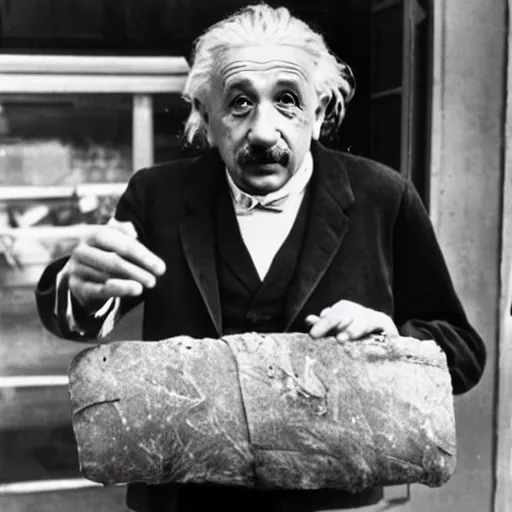 Image similar to albert einstein in baguette