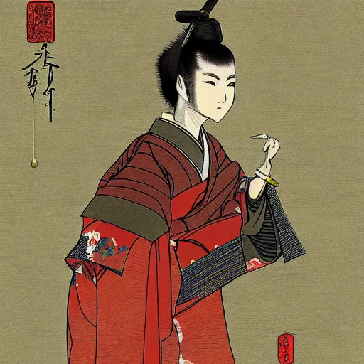 Prompt: among us in feudal japan samuri digital art
