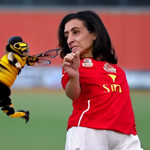 Image similar to rosalia vila tobella arguing with a wasp wearing the sevilla shirt