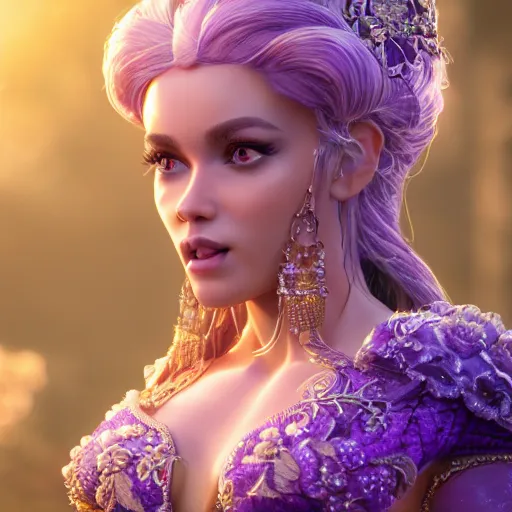 Image similar to wonderful princess of amethyst with fair skin, ornate 8 k gorgeous intricate detailed, accent lighting, dramatic light, octane render